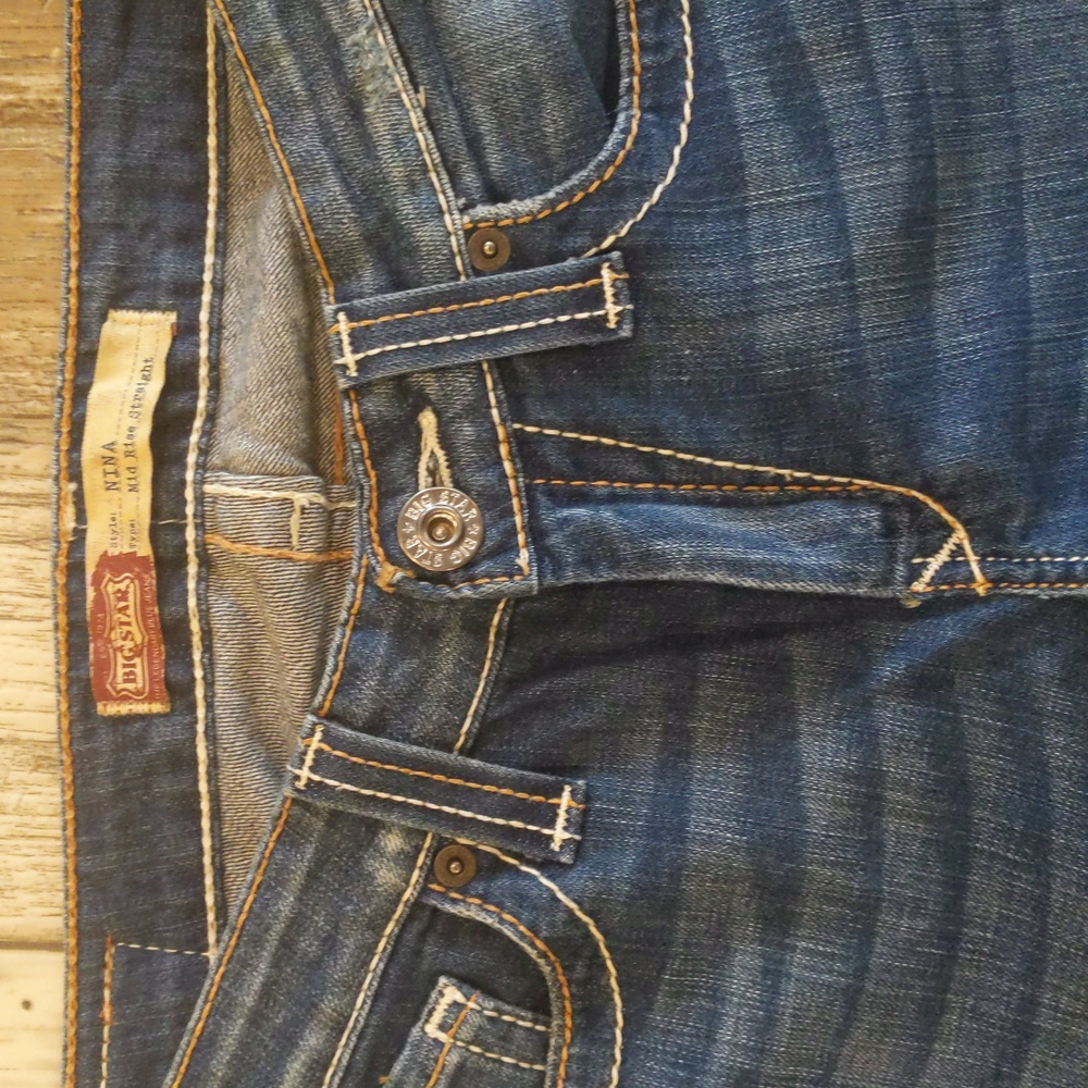 BIG STAR Nina mid-rise straight medium wash jeans The Buckle 27L sz 27x36L TALL - Picture 11 of 16